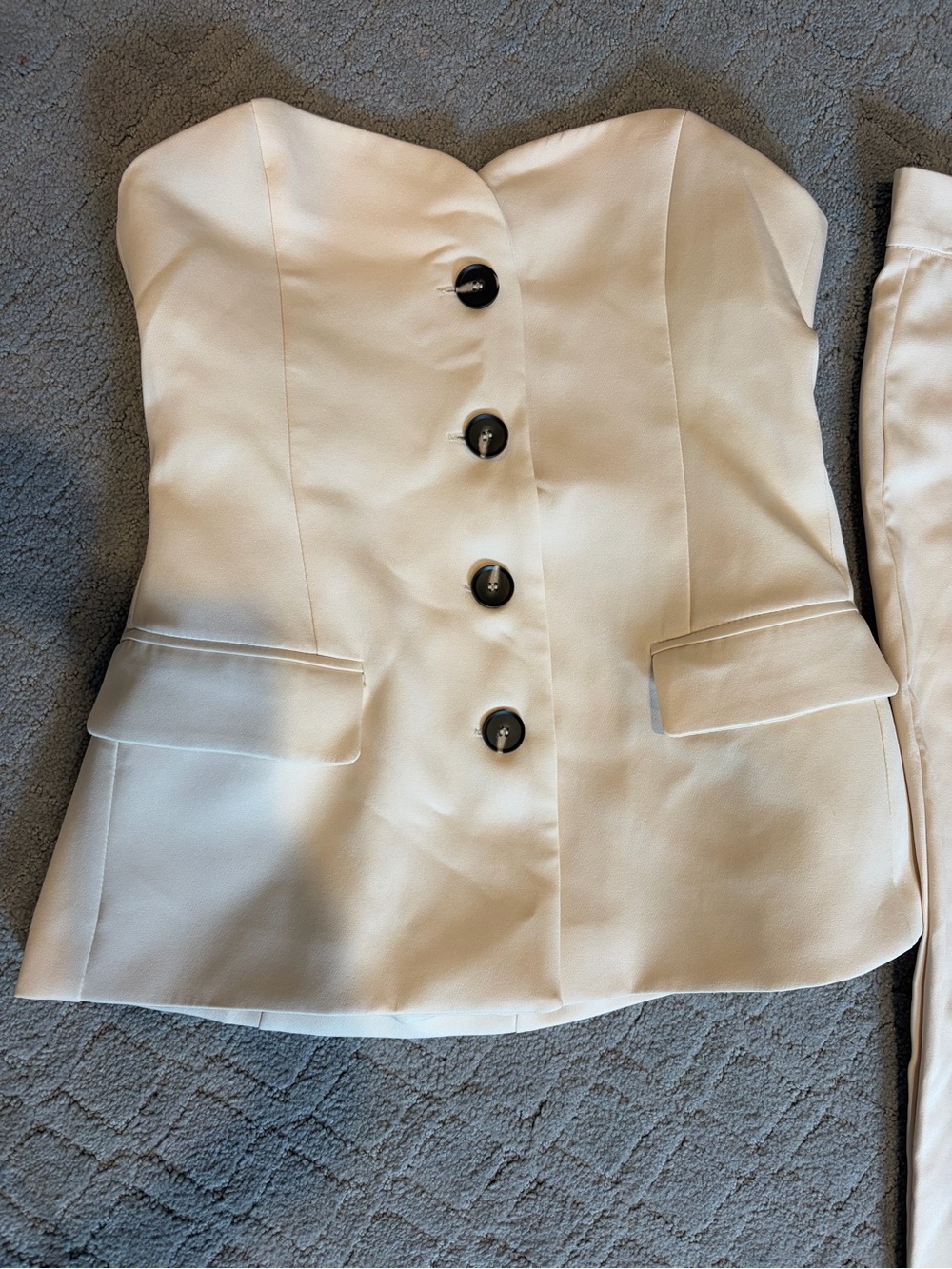 Zara Cream Strapless Buttoned Jumpsuit Set - Picture 3 of 14